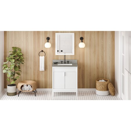 Jeffrey Alexander 30In. White Theodora Vanity, Steel Grey Cultured Marble Vanity Top, Undermount Rectangle Bowl VKITTHE30WHSGR